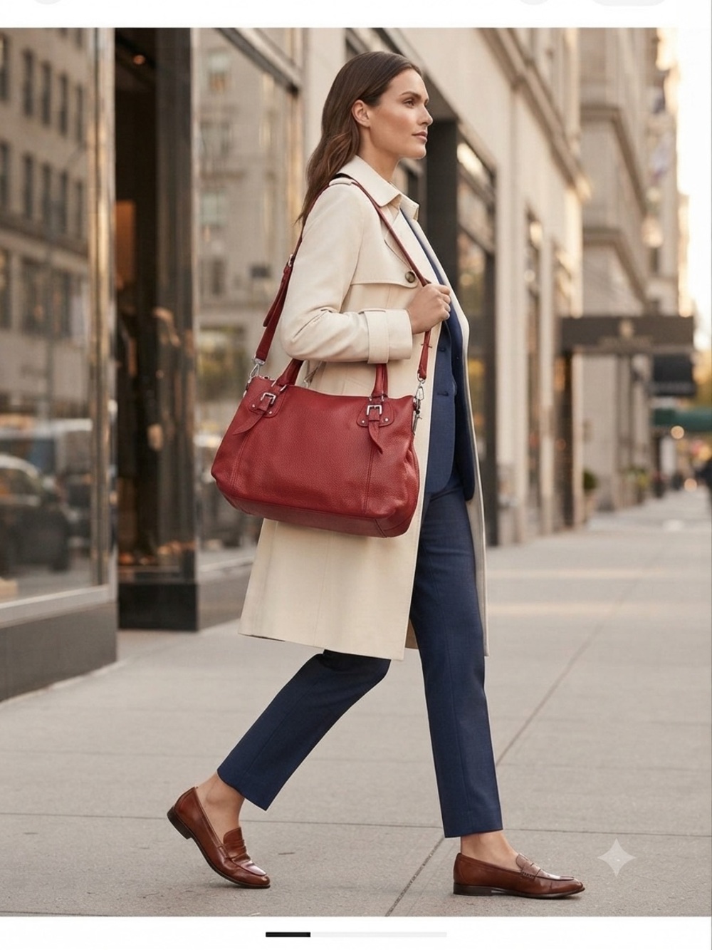 HESHE Pebble Genuine Leather Red Handbag with Top Handles and Strap